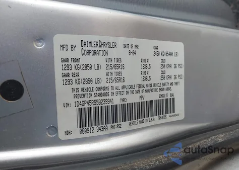 2005 Dodge Caravan Sxt z USA, uszkodzony, nr VIN 1D4GP45R55B239941
